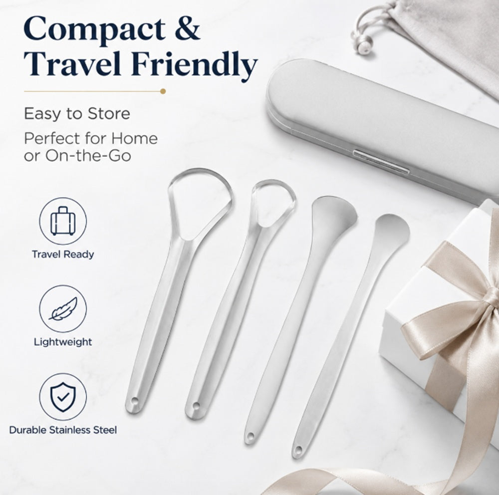 4-Pack Reusable Stainless Steel Tongue Scrapers | TIKA
