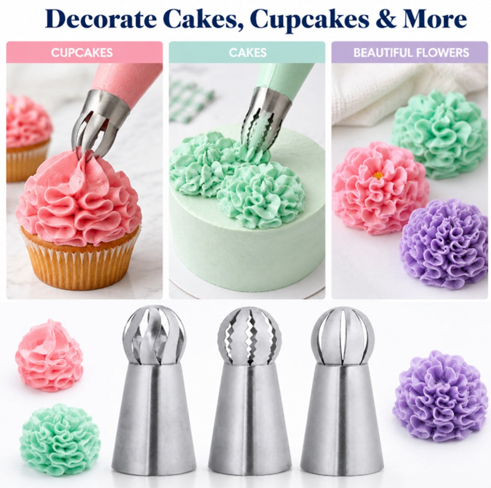 3-Piece Stainless Steel Russian Ball Piping Tips | TIKA