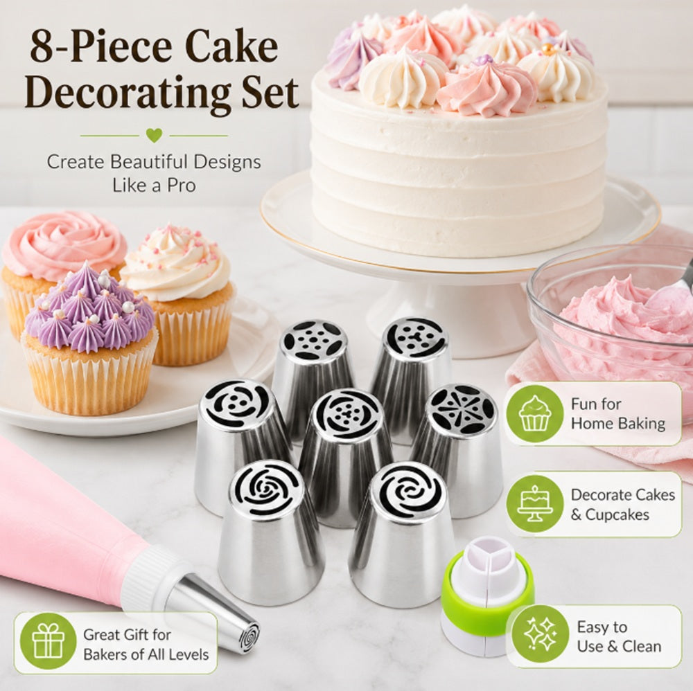 8-Pack Russian Flower Piping Tips for Cake Decorating | TIKA