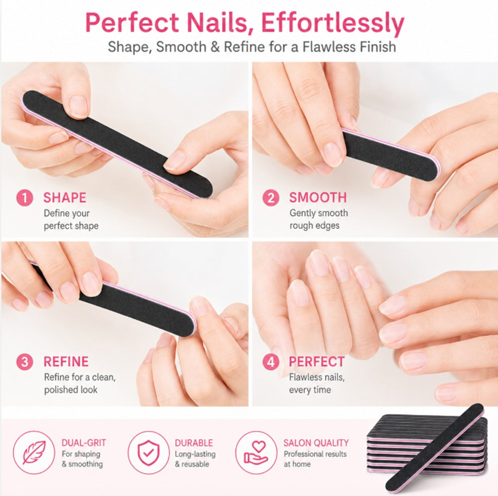 10-Pack Double-Sided Nail Files, 100/180 Grit | TIKA