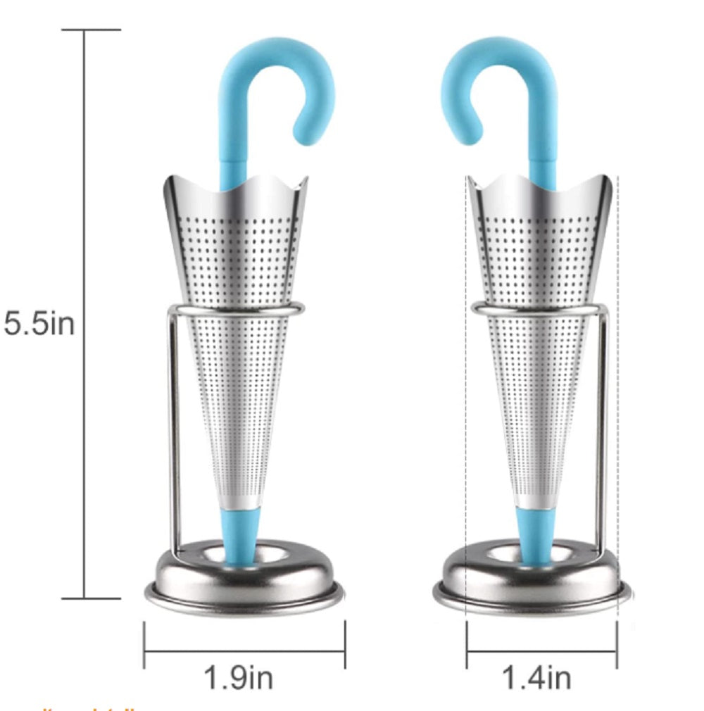 Umbrella Tea Infuser with Stainless Steel Mesh & Silicone Drip Tray | TIKA