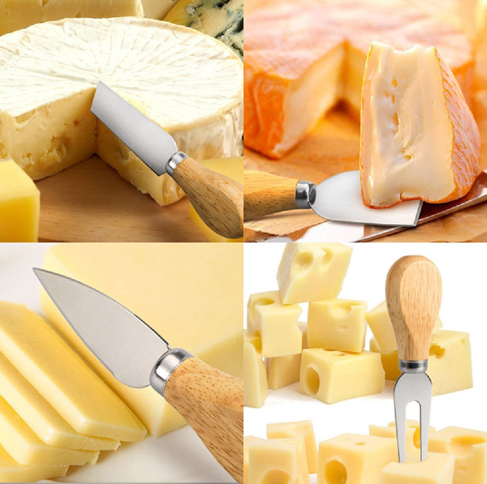 4-Piece Stainless Steel Cheese Knife Set with Wooden Handles | TIKA