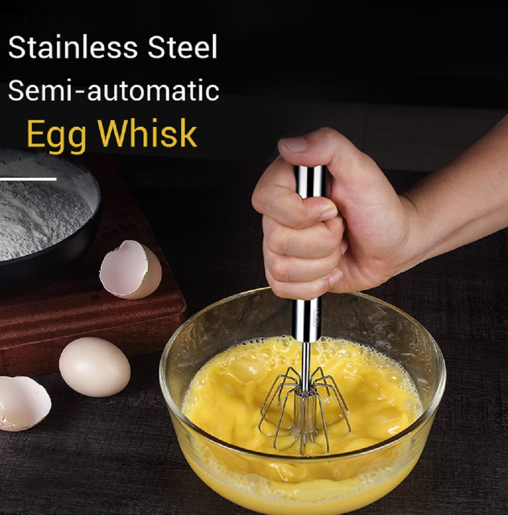 Semi-Automatic Stainless Steel Hand-Push Egg Whisk & Frother | TIKA