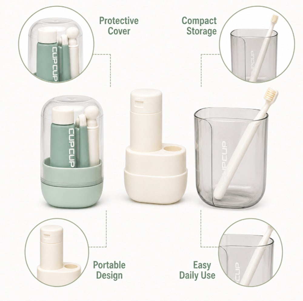 3-in-1 Travel Toothbrush & Toothpaste Case with Cup | TIKA