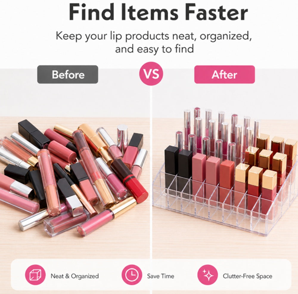 24-Slot Acrylic Lipstick Holder & Makeup Organizer | TIKA