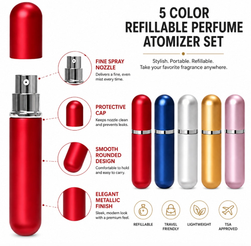 5-Pack 10ml Refillable Travel Perfume Atomizers | TIKA