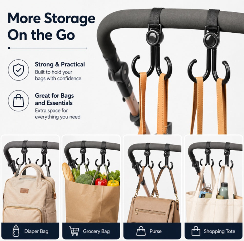 4-Pack Rotating Double Stroller Hooks | TIKA