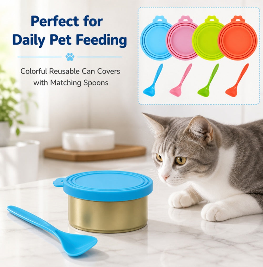4-Pack Silicone Pet Food Can Covers with Spoon | TIKA