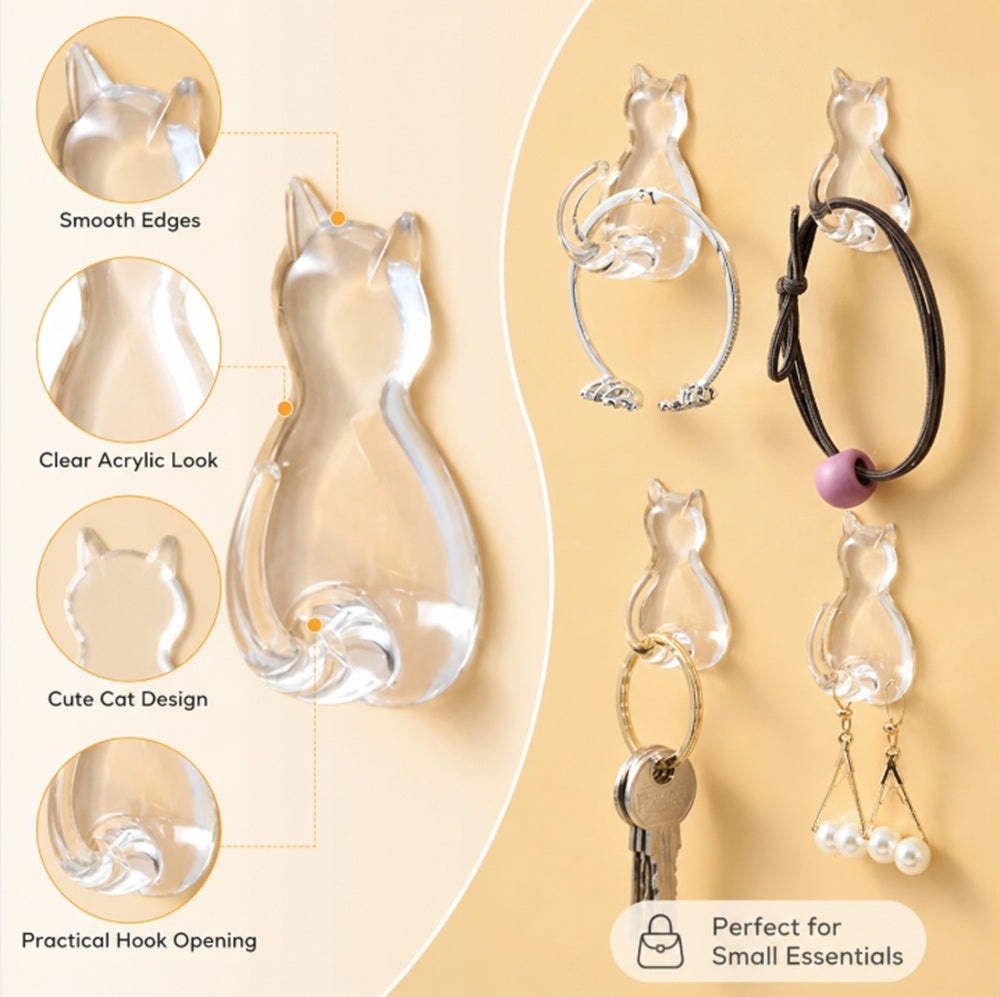8-Pack Cat-Shaped Adhesive Wall Hooks | TIKA