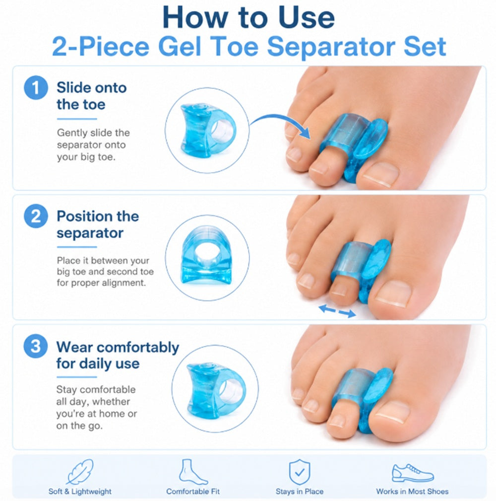 1-Pair Reusable Silicone Gel Big Toe Spacers | TIKA