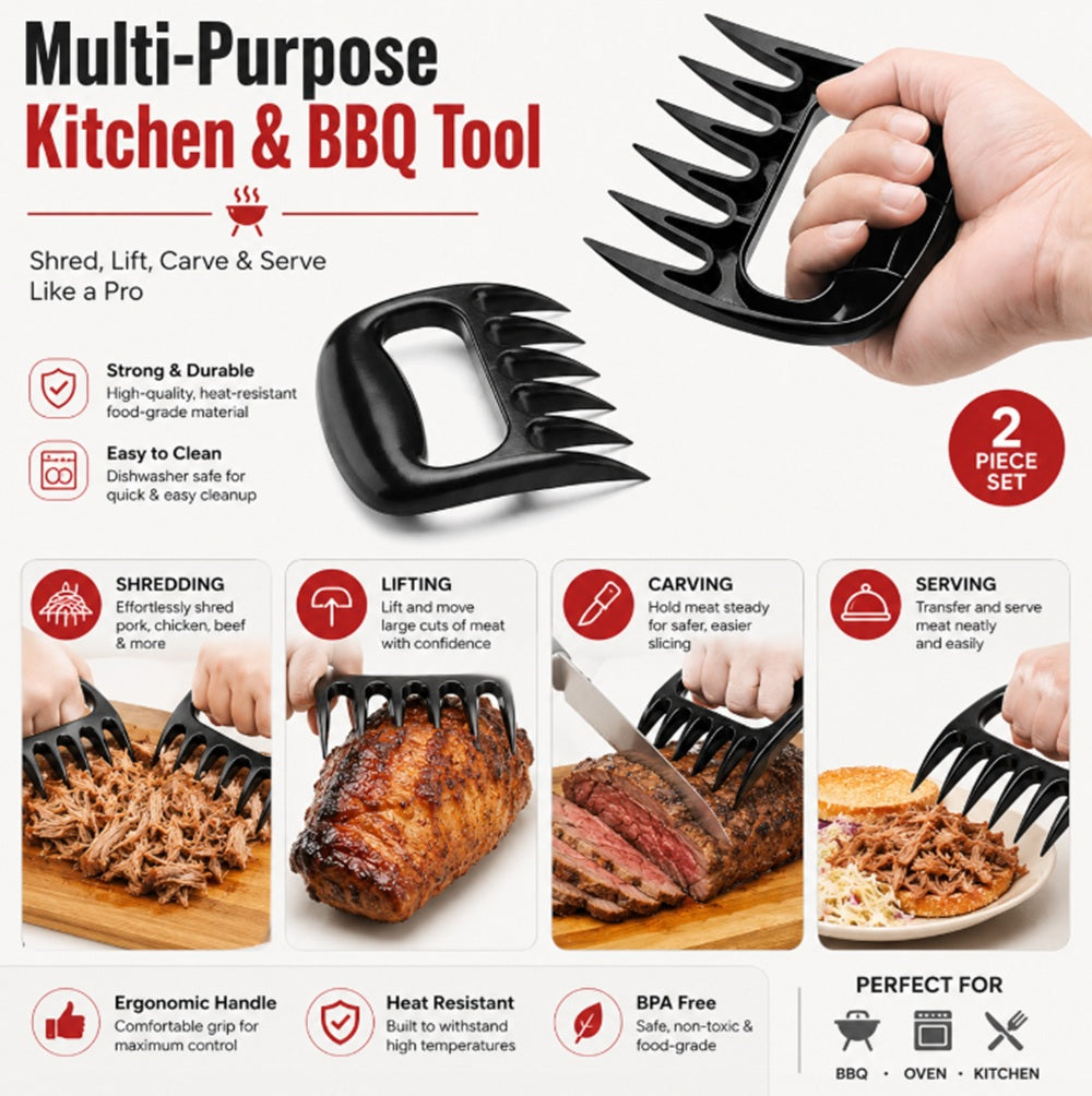 2-Piece Heavy-Duty Meat Shredder Claws for Pulled Pork & BBQ | TIKA