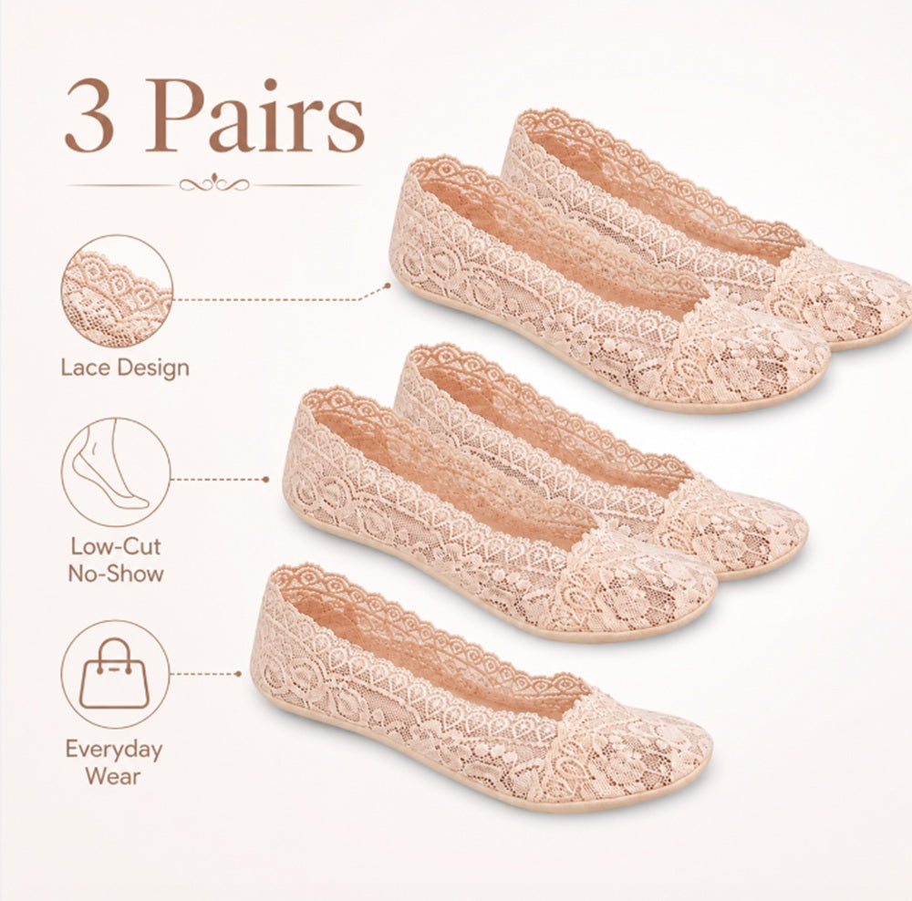 3-Pair Women’s Lace No-Show Liner Socks | TIKA