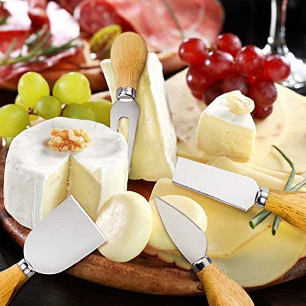 4-Piece Stainless Steel Cheese Knife Set with Wooden Handles | TIKA