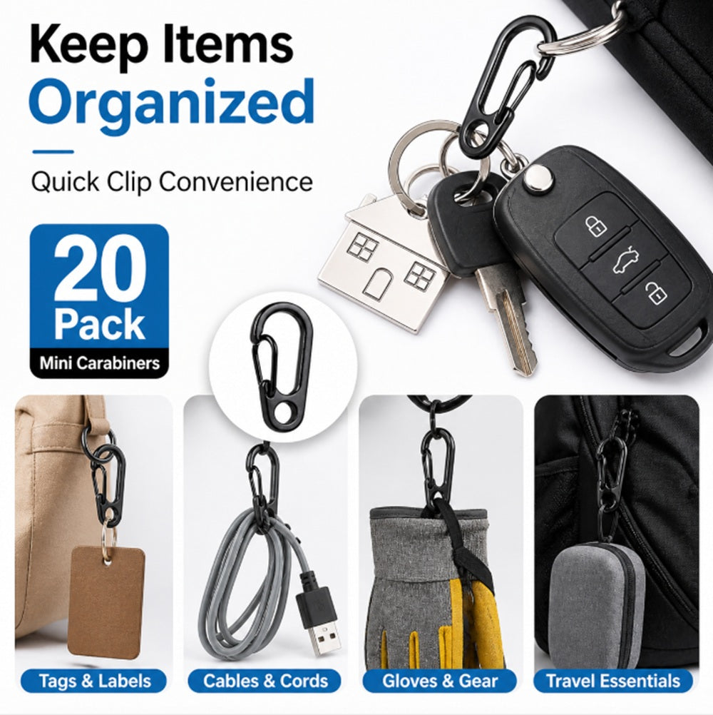 20-Pack Mini Aluminum Carabiner Keychain Clips | TIKA