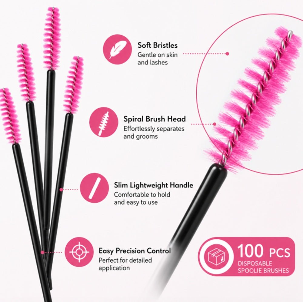 100-Pack Disposable Mascara Wands & Eyelash Spoolies | TIKA