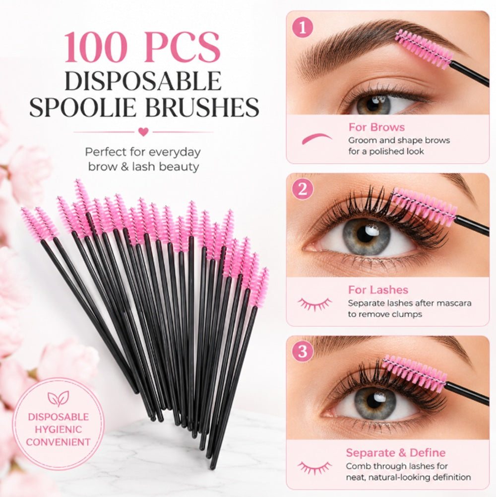 100-Pack Disposable Mascara Wands & Eyelash Spoolies | TIKA