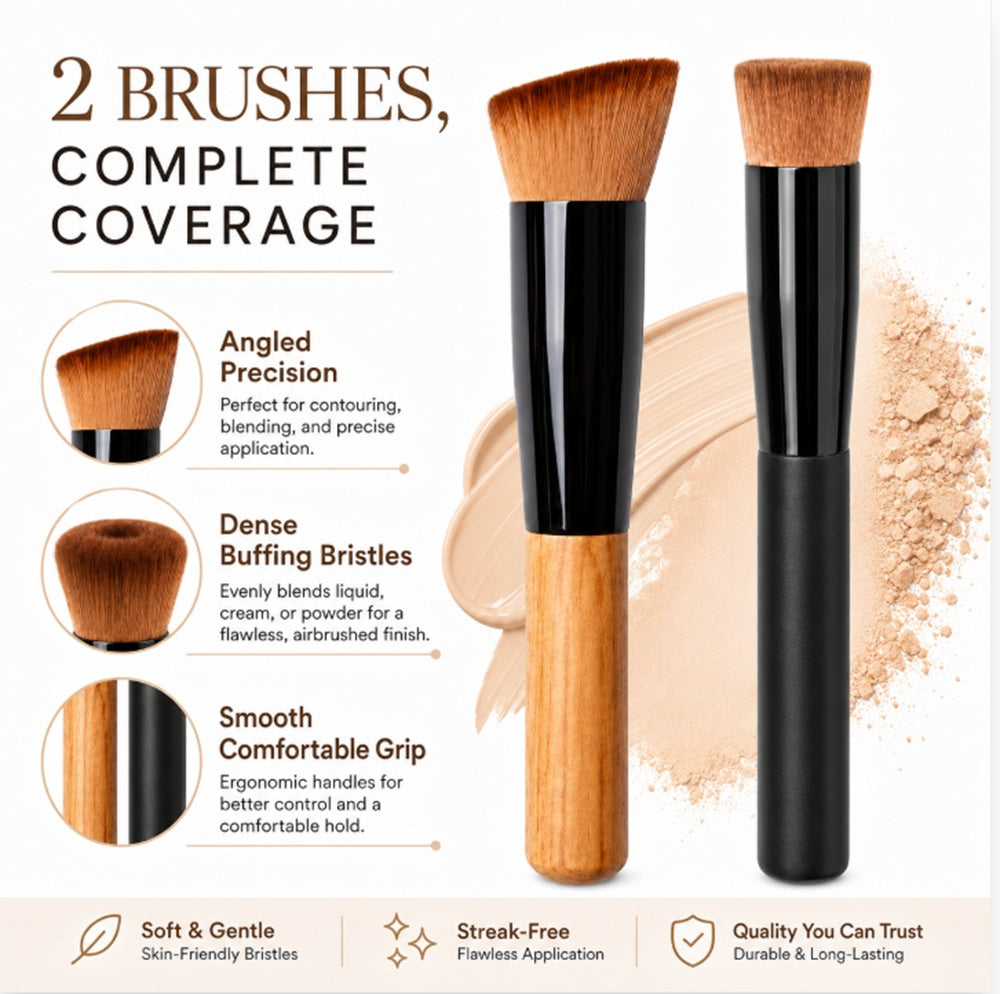 2-Pack Foundation & Powder Buffing Makeup Brushes | TIKA