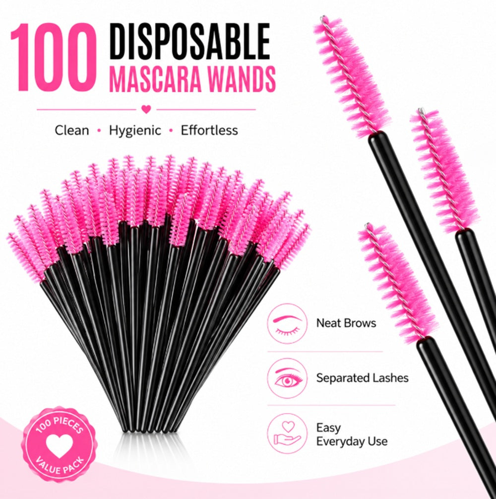 100-Pack Disposable Mascara Wands & Eyelash Spoolies | TIKA