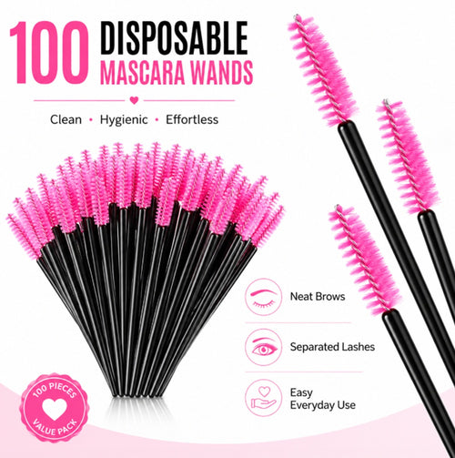 100-Pack Disposable Mascara Wands & Eyelash Spoolies | TIKA