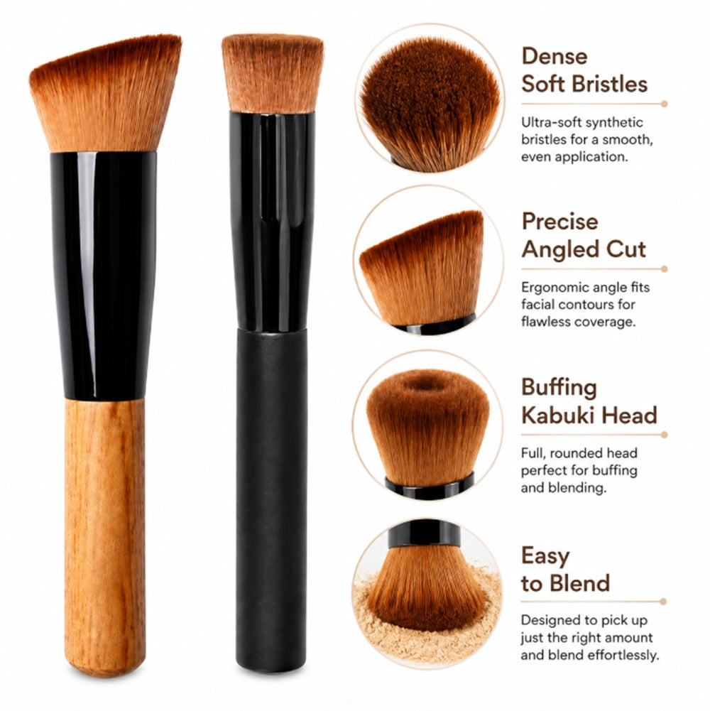 2-Pack Foundation & Powder Buffing Makeup Brushes | TIKA