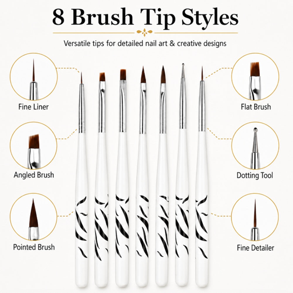 8-Piece Nail Art Brush Set for Gel & Acrylic | TIKA