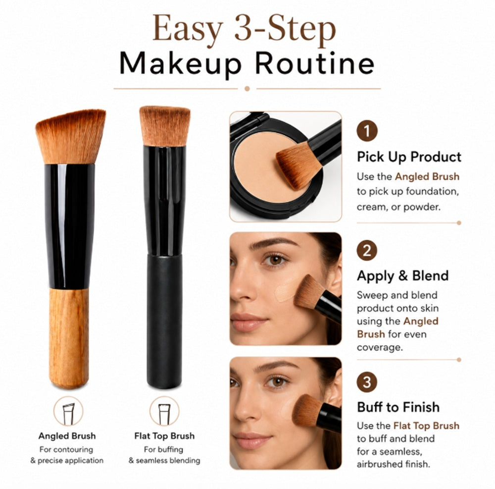 2-Pack Foundation & Powder Buffing Makeup Brushes | TIKA