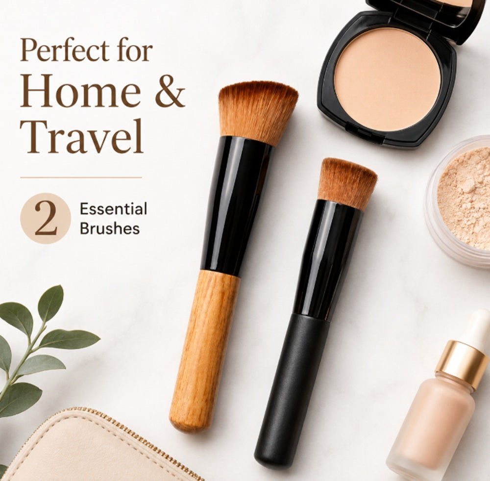 2-Pack Foundation & Powder Buffing Makeup Brushes | TIKA