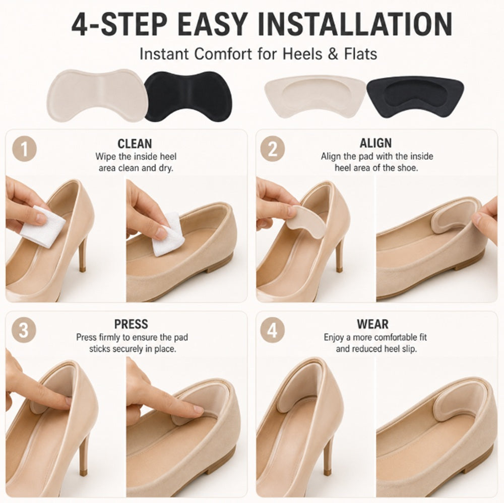 4-Pair Fabric Heel Cushion Inserts & Shoe Grips | TIKA