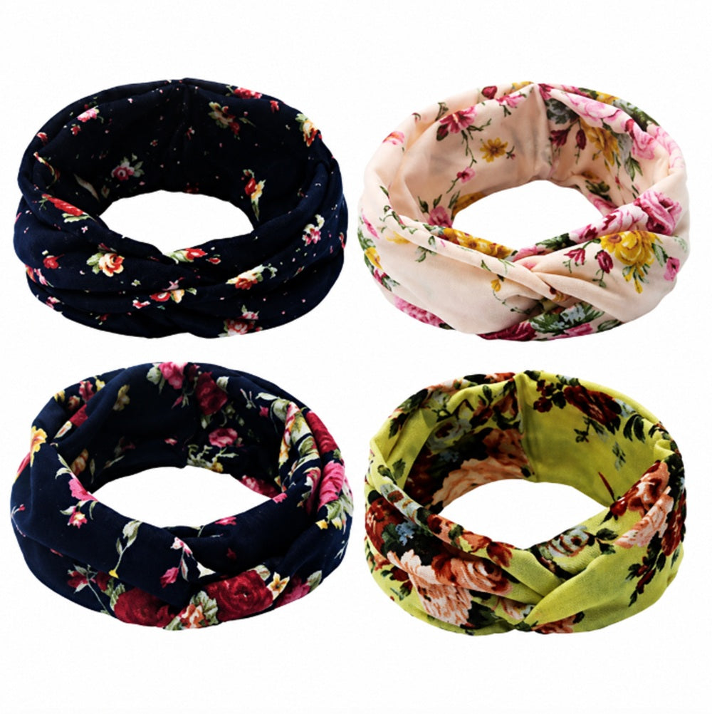 4-Pack Women's Wide Floral Turban Headbands | TIKA