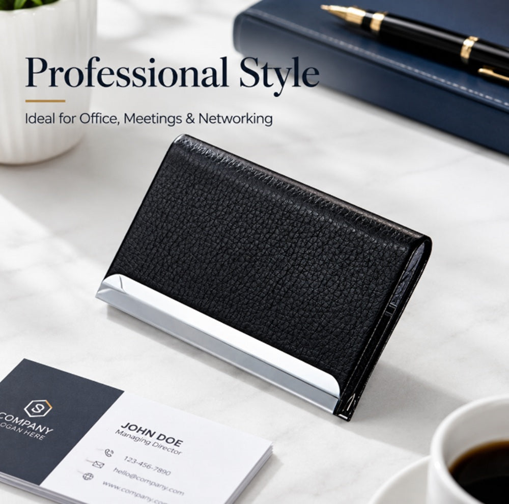 PU Leather & Metal Business Card Holder | TIKA
