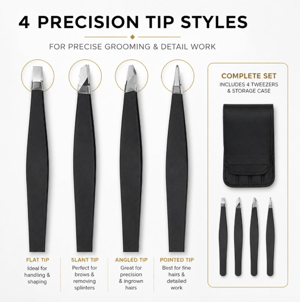 4-Piece Stainless Steel Eyebrow Tweezer Set | TIKA