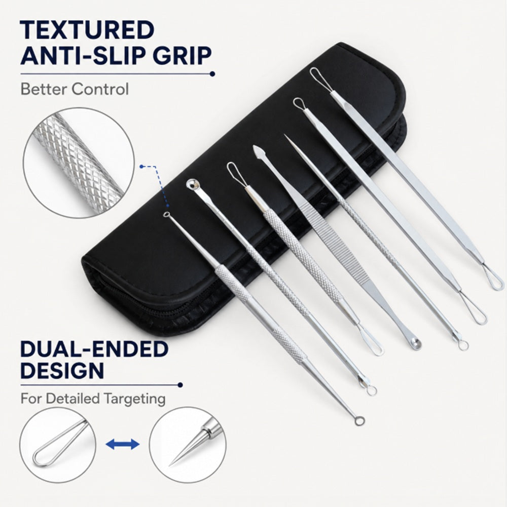 7-Piece Stainless Steel Blackhead Extractor Tool Set | TIKA