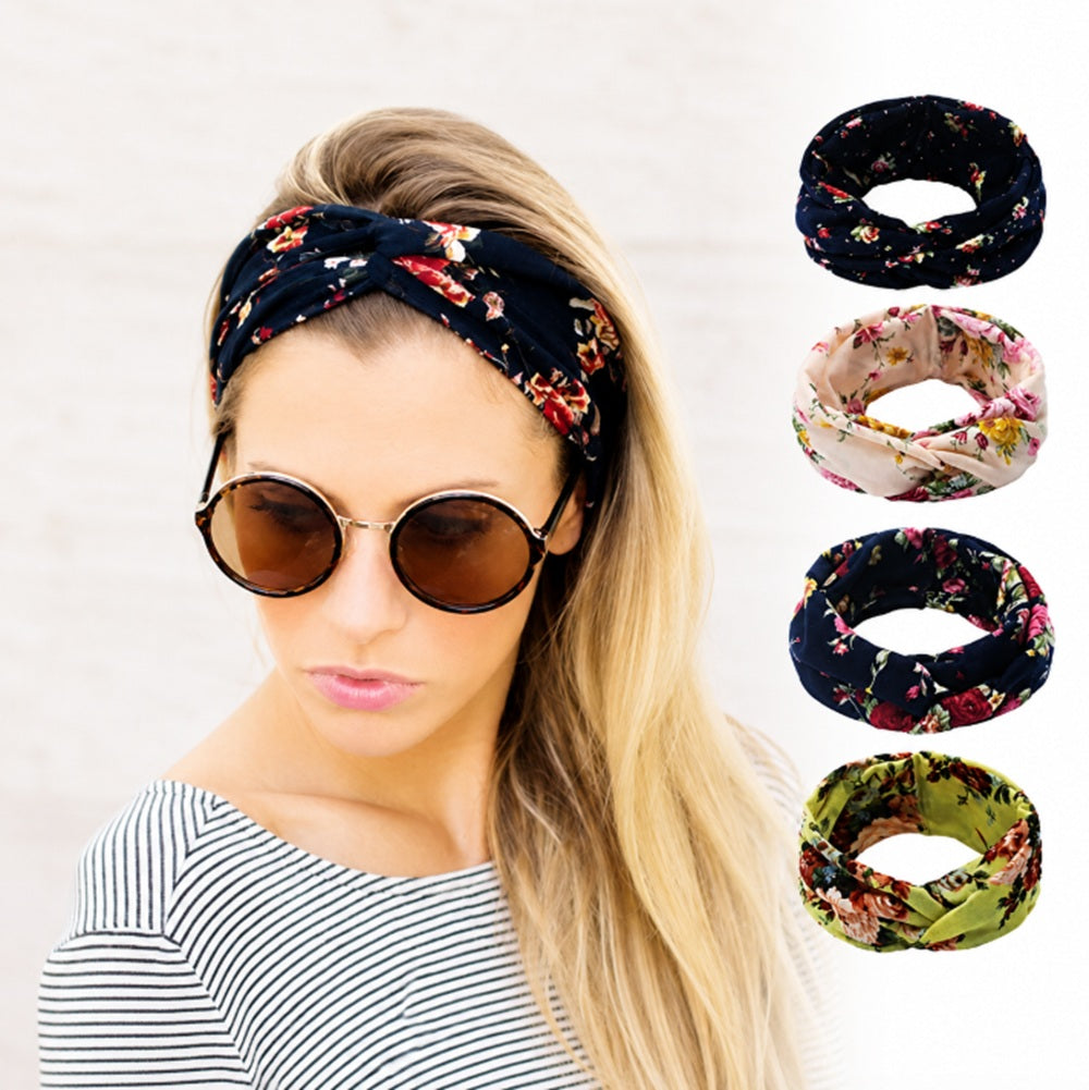 4-Pack Women's Wide Floral Turban Headbands | TIKA