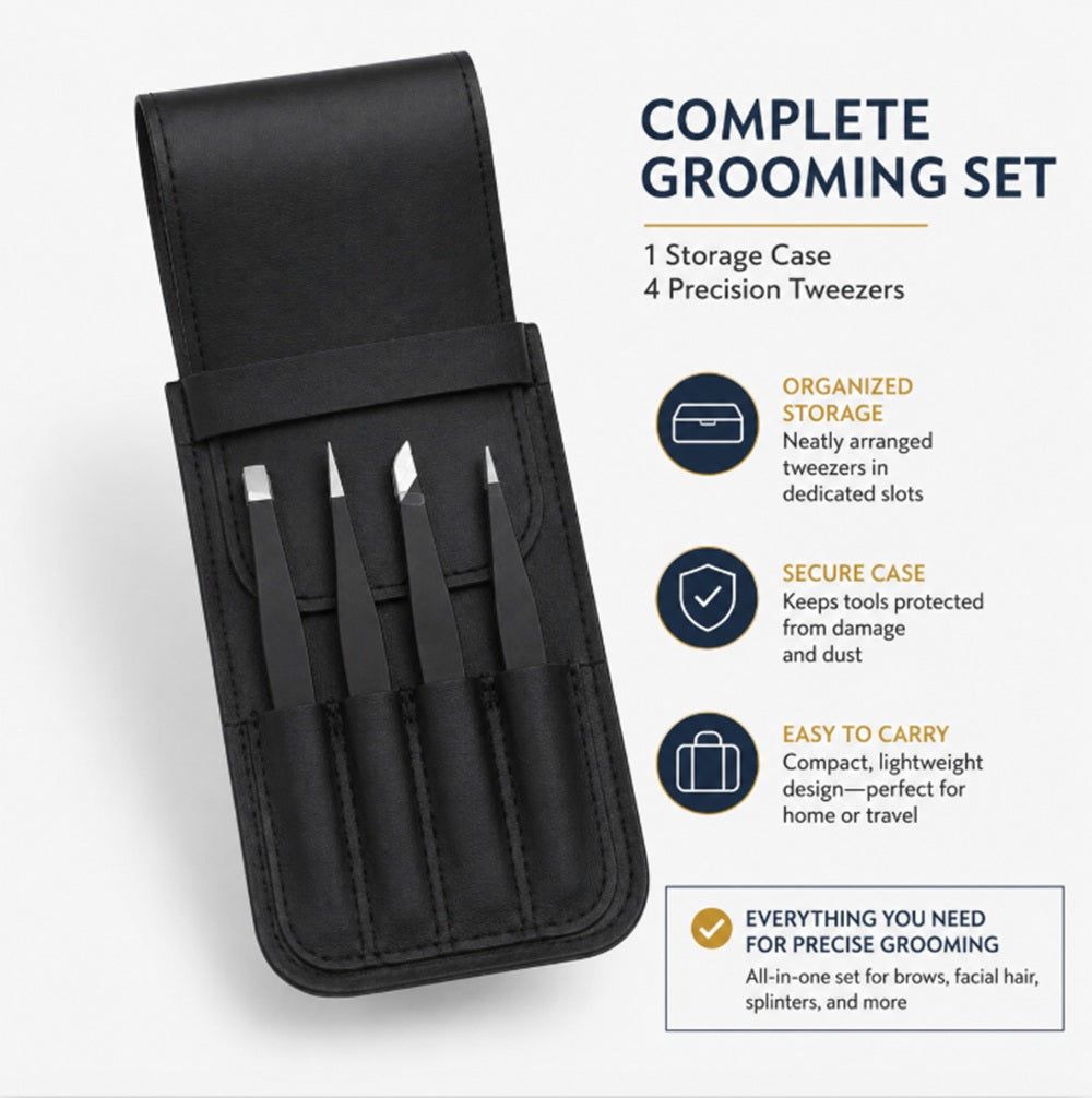 4-Piece Stainless Steel Eyebrow Tweezer Set | TIKA