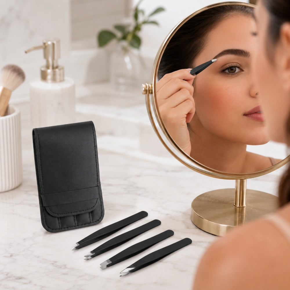 4-Piece Stainless Steel Eyebrow Tweezer Set | TIKA