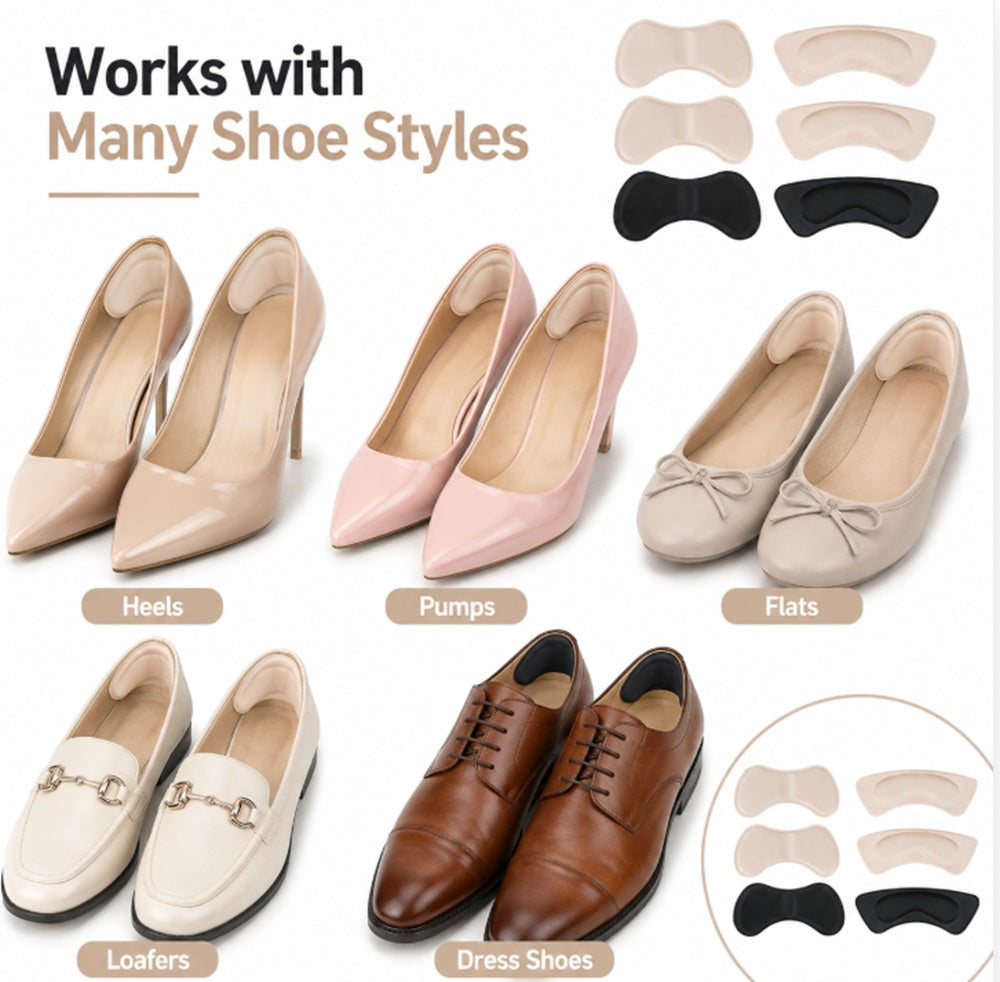 4-Pair Fabric Heel Cushion Inserts & Shoe Grips | TIKA