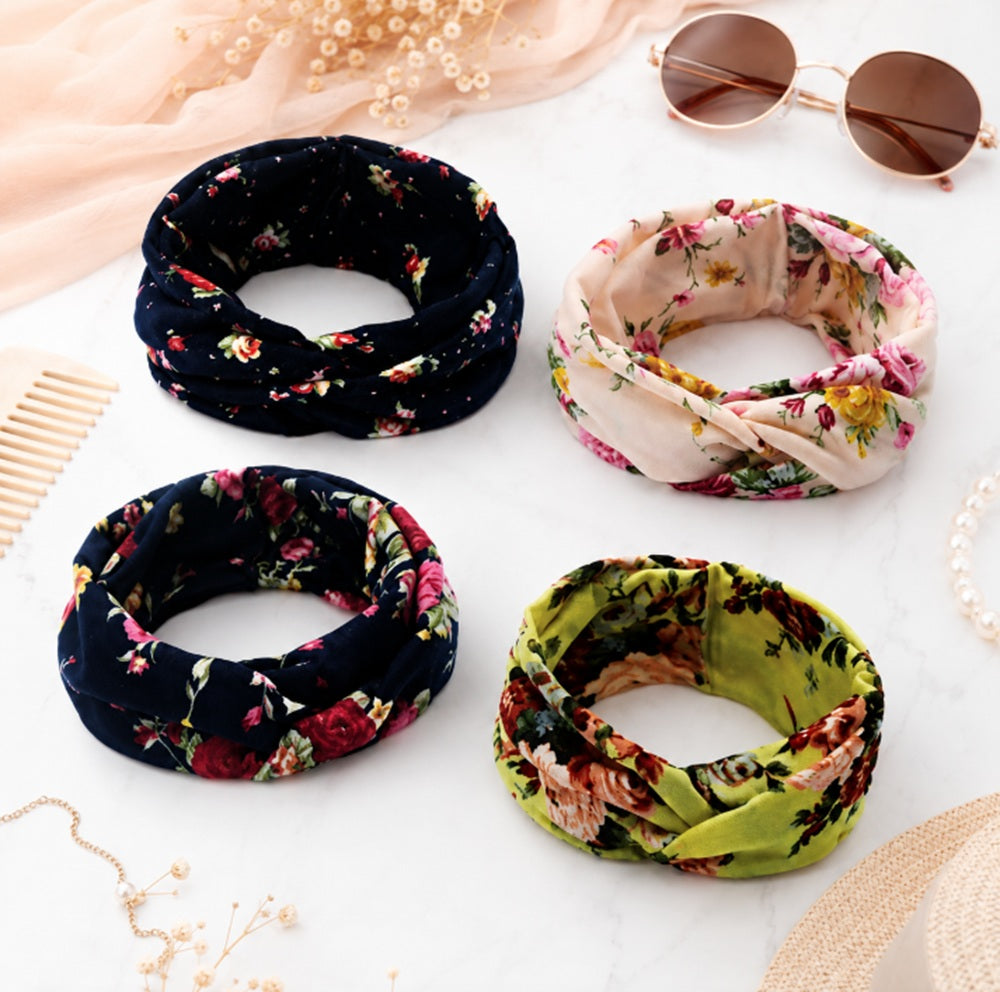 4-Pack Women's Wide Floral Turban Headbands | TIKA