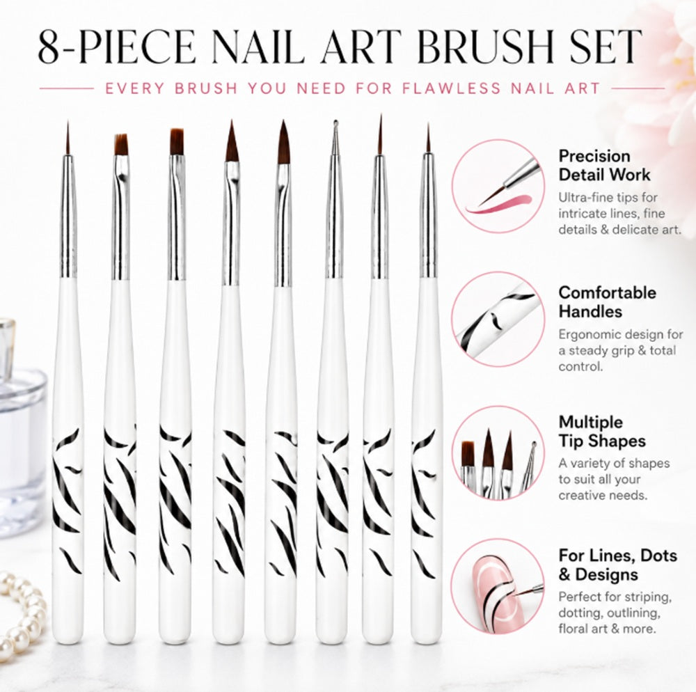8-Piece Nail Art Brush Set for Gel & Acrylic | TIKA