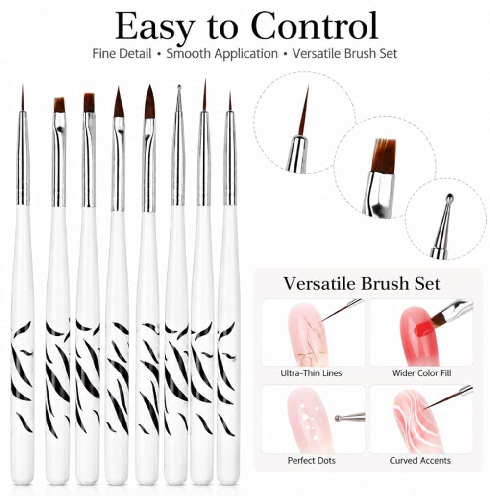 8-Piece Nail Art Brush Set for Gel & Acrylic | TIKA