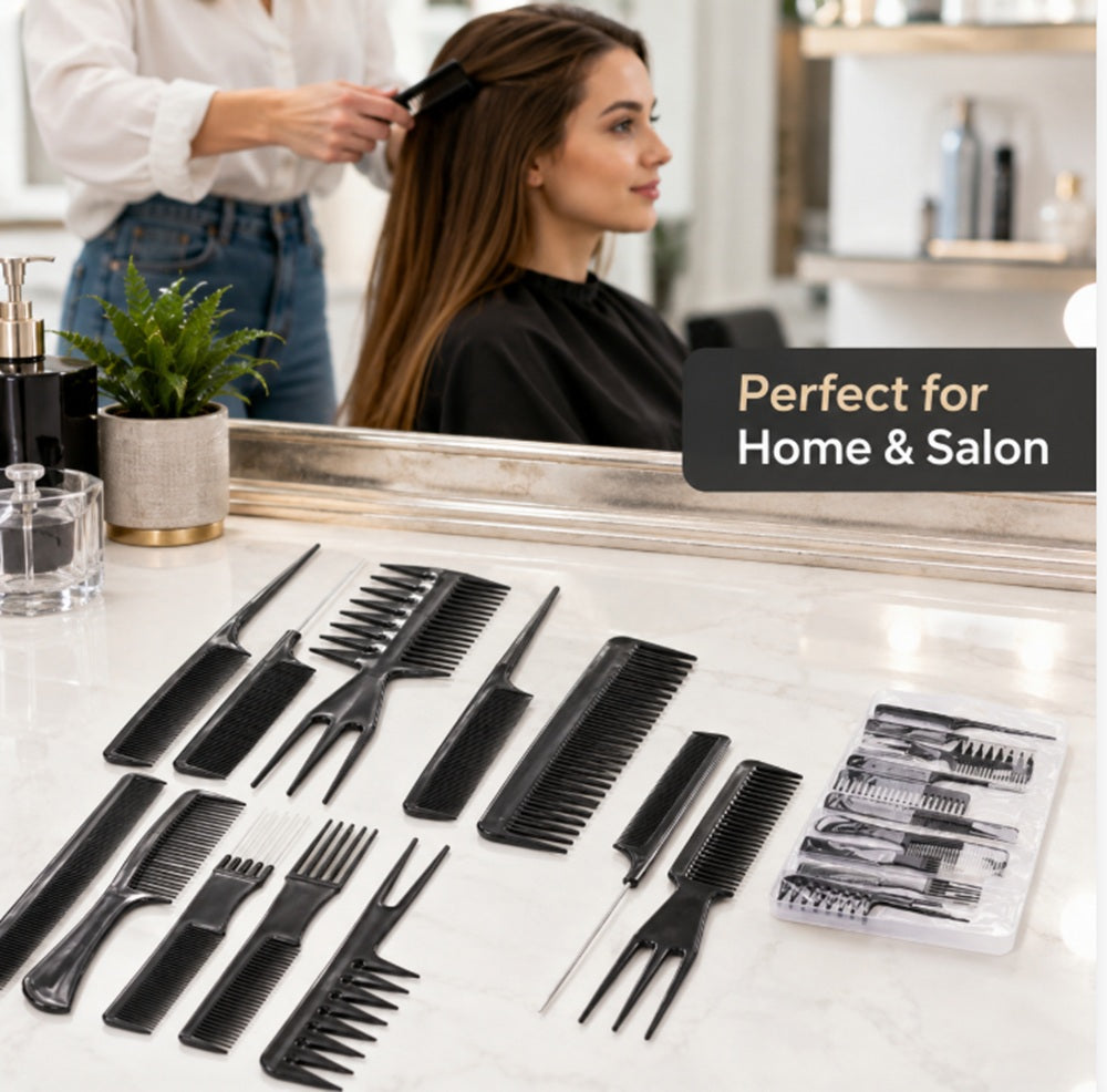 10-Pack Black Hair Styling Comb Set | TIKA