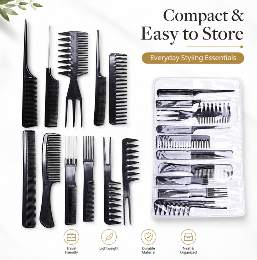 10-Pack Black Hair Styling Comb Set | TIKA
