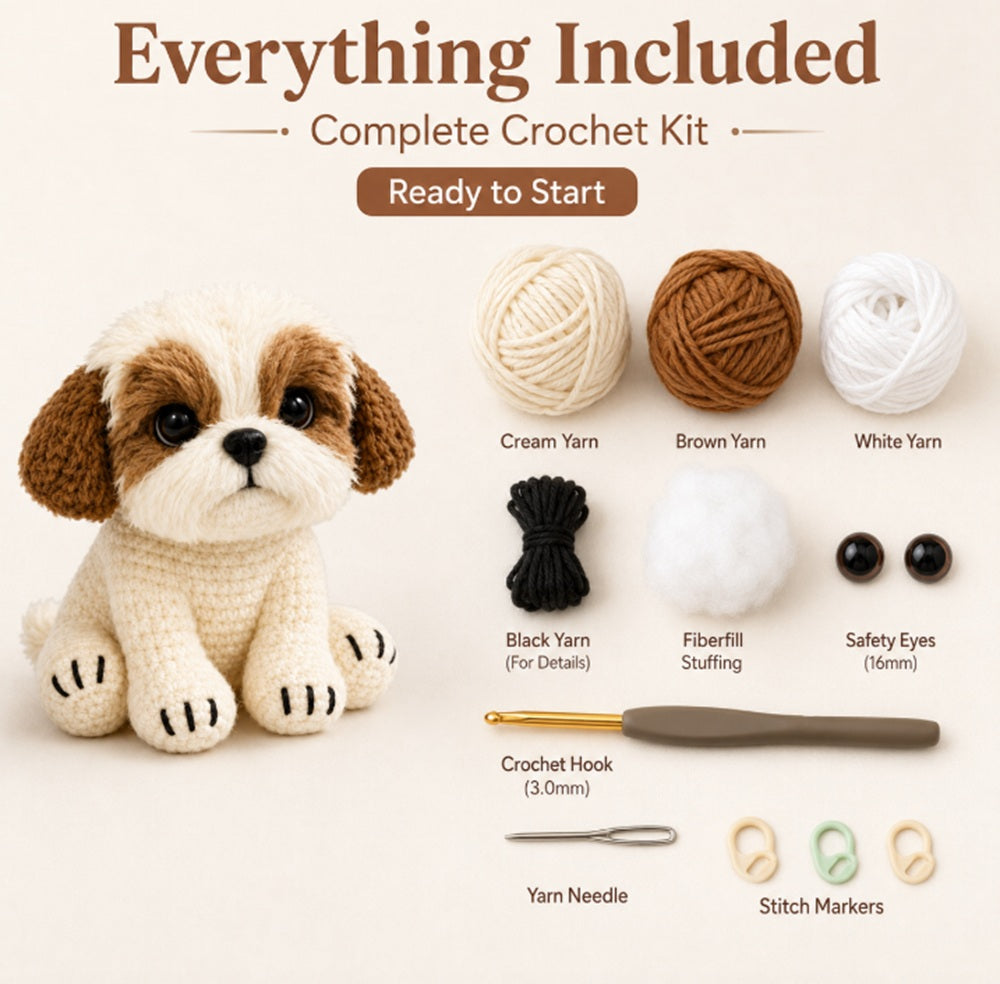 Cute Dog Crochet Kit for Beginners with Video Tutorials – TIKA