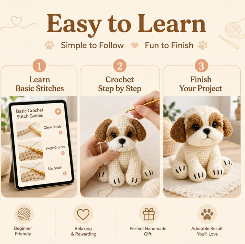 Cute Dog Crochet Kit for Beginners with Video Tutorials – TIKA