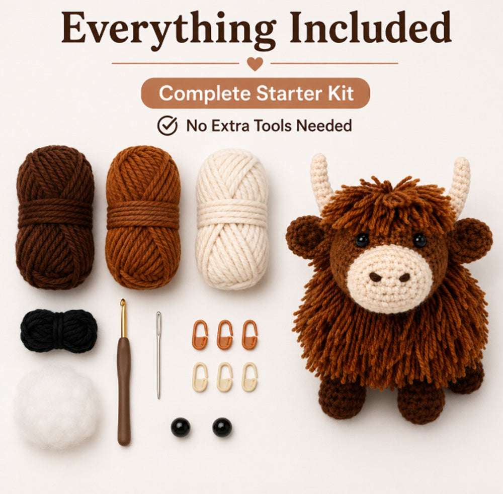 Highland Cow Crochet Kit for Beginners with Video Tutorial – TIKA