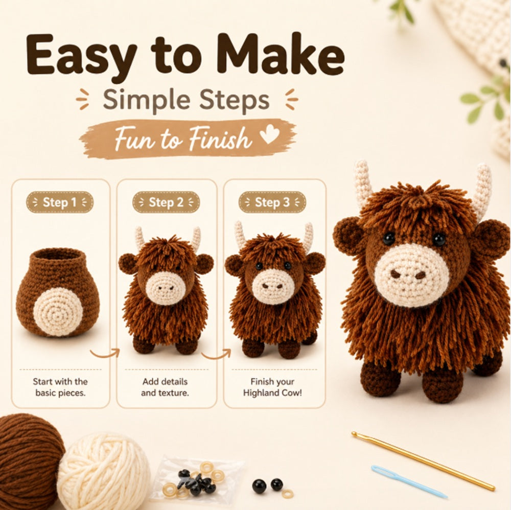 Highland Cow Crochet Kit for Beginners with Video Tutorial – TIKA