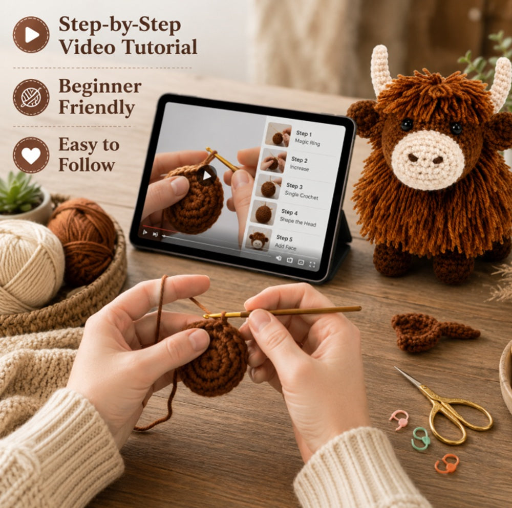 Highland Cow Crochet Kit for Beginners with Video Tutorial – TIKA
