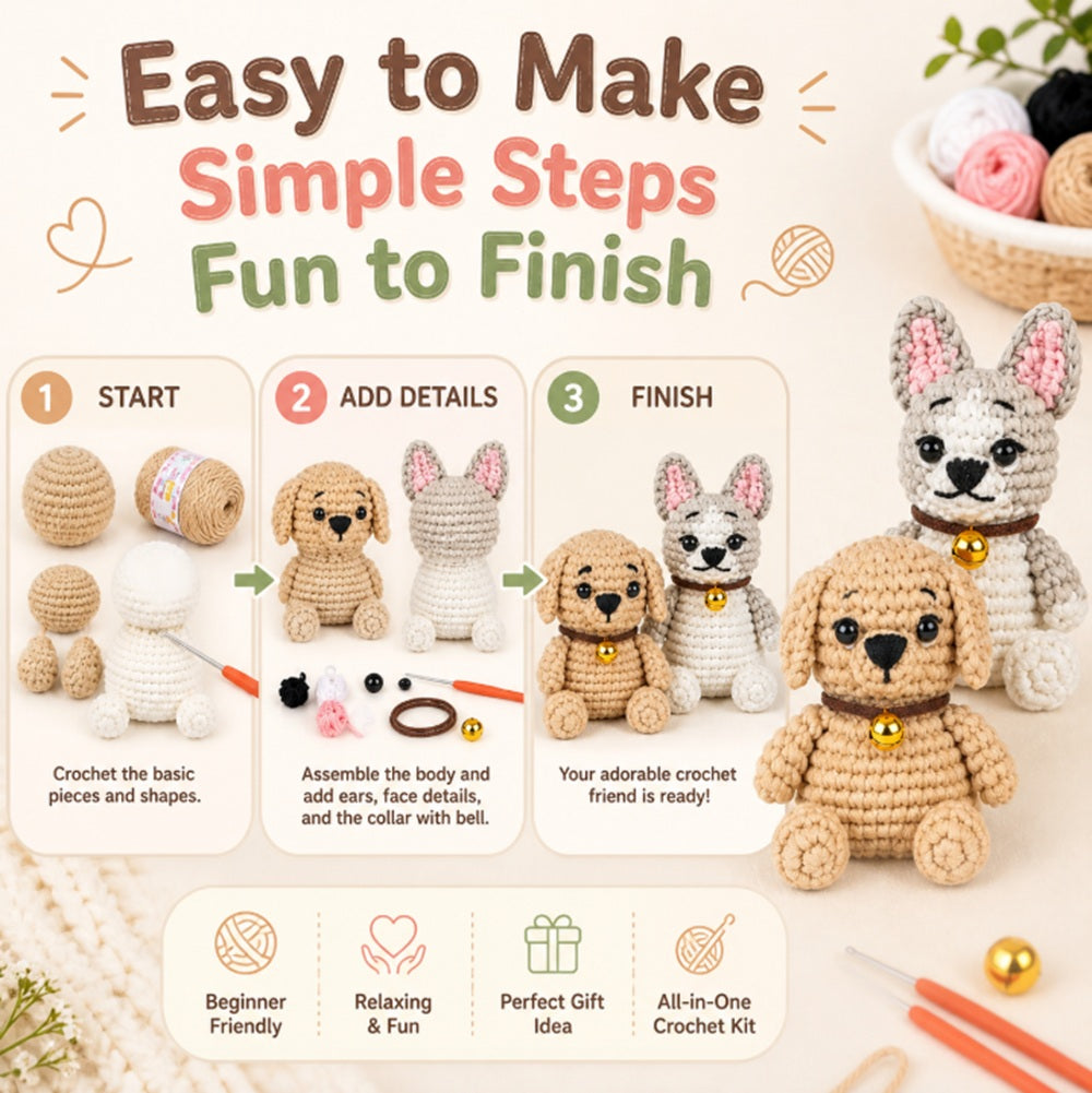 French Bulldog Crochet Kit for Beginners, 2 Pack with Video – TIKA