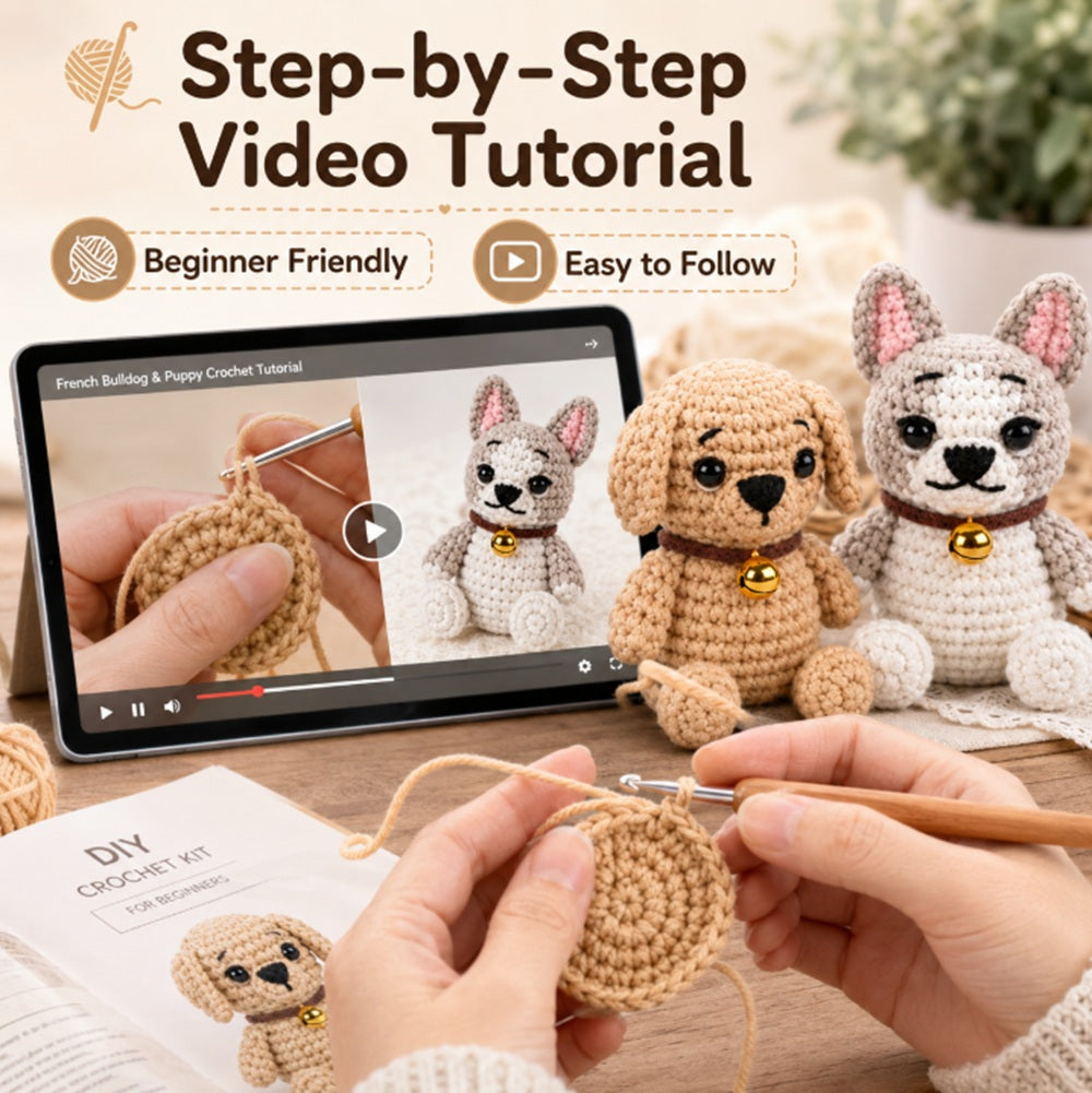 French Bulldog Crochet Kit for Beginners, 2 Pack with Video – TIKA