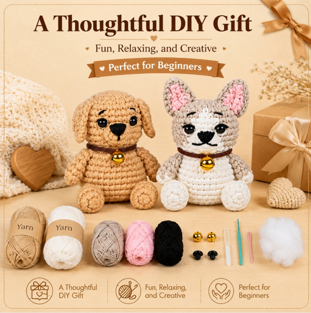 French Bulldog Crochet Kit for Beginners, 2 Pack with Video – TIKA