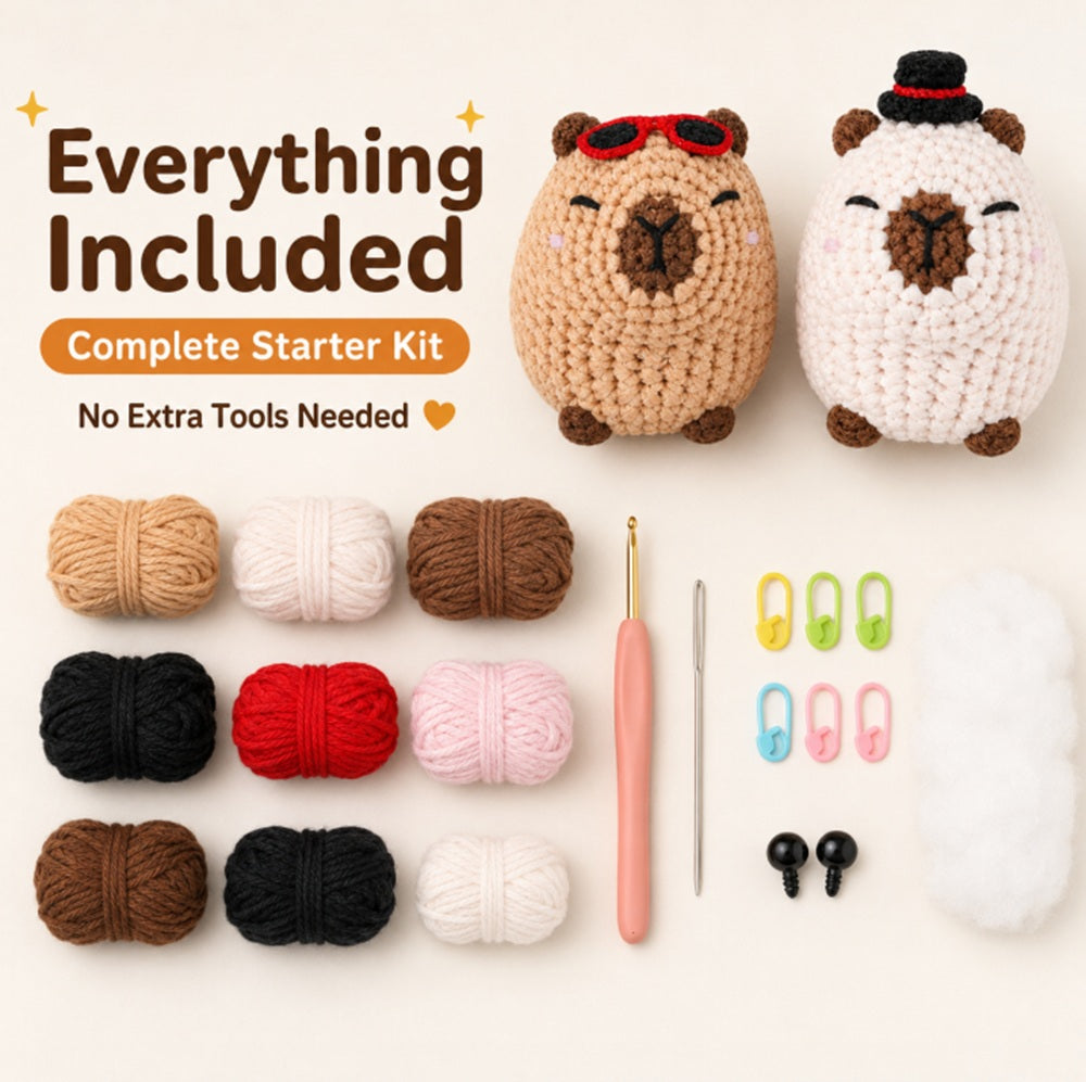 Capybara Crochet Kit for Beginners, 2 Pack with Video Tutorials – TIKA